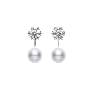 Classic Akoya Cultured Pearl and Diamond Earrings in 18K White Gold thumbnail