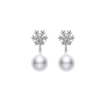 Classic Akoya Cultured Pearl and Diamond Earrings in 18K White Gold Mikimoto