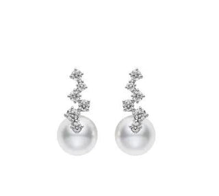 Akoya Cultured Pearl and Diamond Drop Earrings in 18K White Gold thumbnail