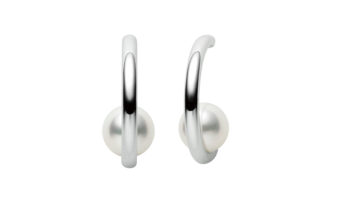 Classic Akoya Cultured Pearl Semi Hoop Earrings in White Gold Mikimoto