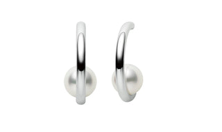 Classic Akoya Cultured Pearl Semi Hoop Earrings in White Gold thumbnail