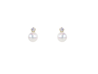 Classic Akoya Cultured Pearl Earrings with Diamond in 18K Yellow Gold thumbnail