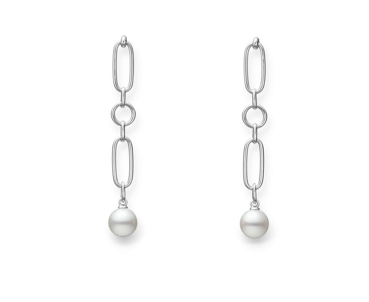 M Code Akoya Cultured Pearl Earrings in 18K White Gold Mikimoto