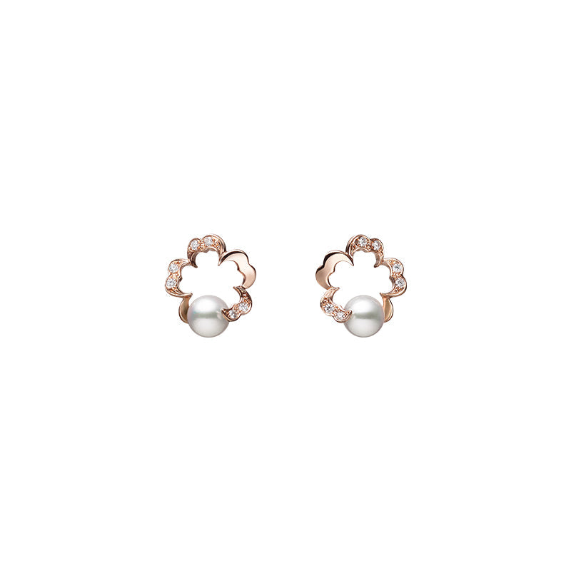 Cherry Blossom Akoya Cultured Pearl Earrings in Pink Gold Mikimoto