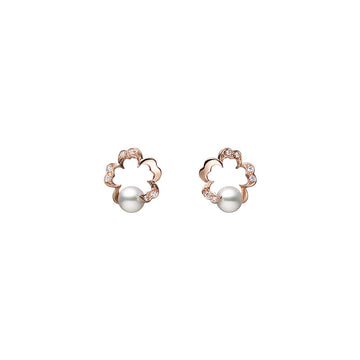 Cherry Blossom Akoya Cultured Pearl Earrings in Pink Gold Mikimoto