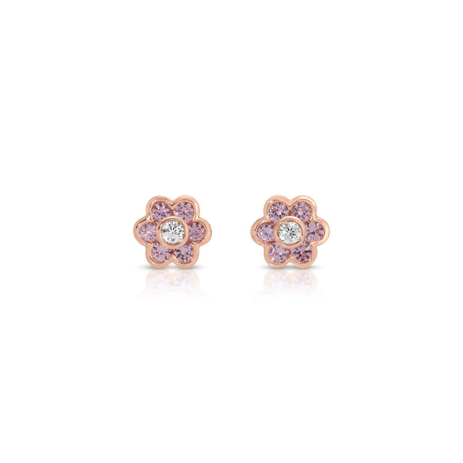 Small Pink Sapphire Floral Studs