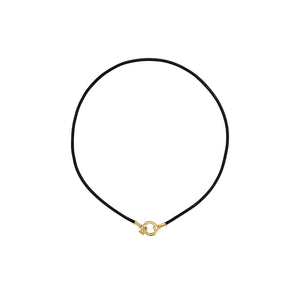 18K Open Black Leather Cord