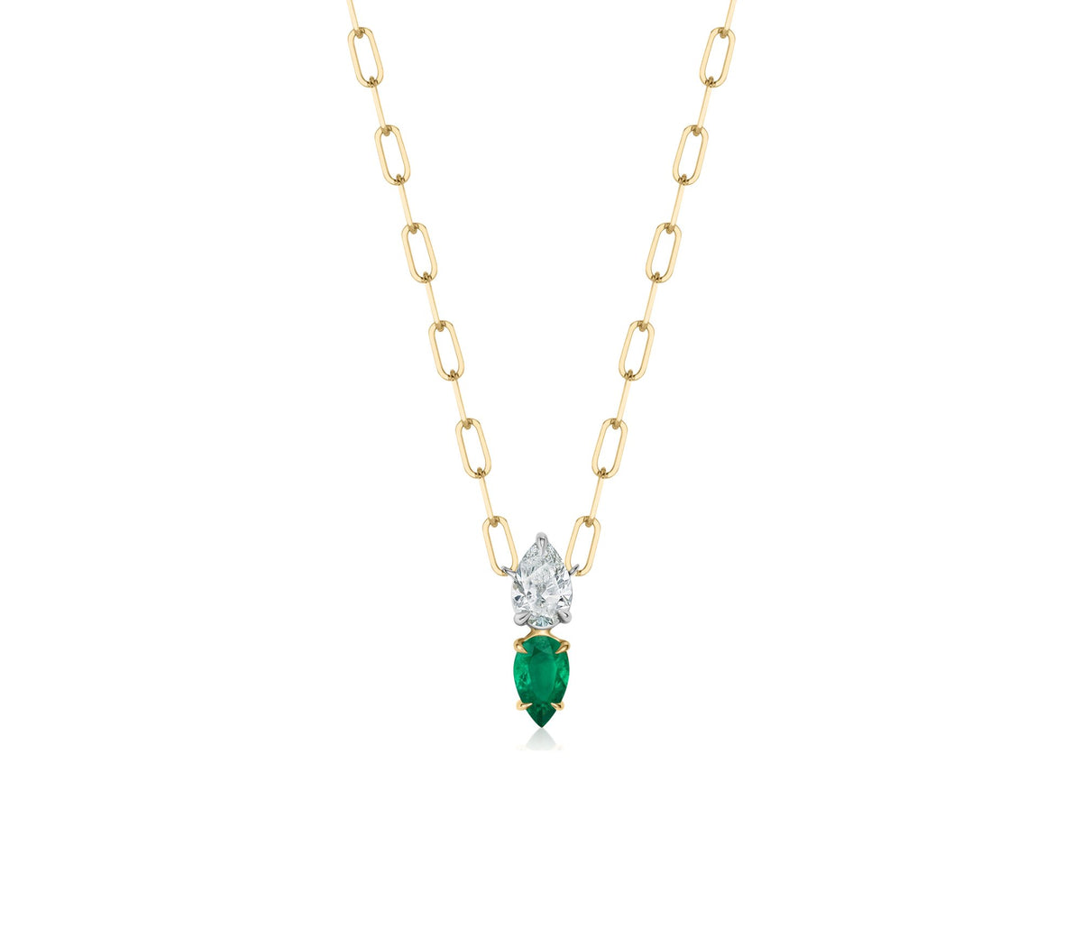 Phillips House One of One Pear Diamond & Emerald Necklace