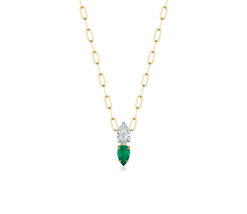 Phillips House One of One Pear Diamond & Emerald Necklace