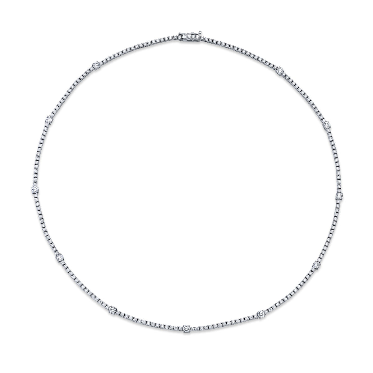 Norman Silverman 18K White Gold Rbd=5.99 G/VS Station Tennis Necklace 18" - N4280