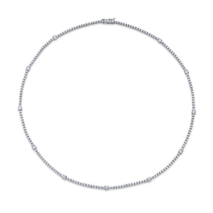 Norman Silverman 18K White Gold Rbd=5.99 G/VS Station Tennis Necklace 18" - N4280