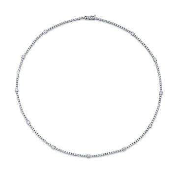 Norman Silverman 18K White Gold Rbd=5.99 G/VS Station Tennis Necklace 18" - N4280