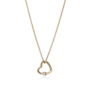 Bamboo Heart Necklace, Gold, Diamonds
