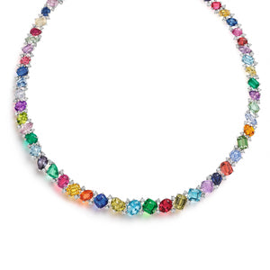 Platinum Multi-Colored Gemstone and Diamond Necklace