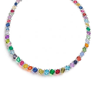 Platinum Multi-Colored Gemstone and Diamond Necklace thumbnail
