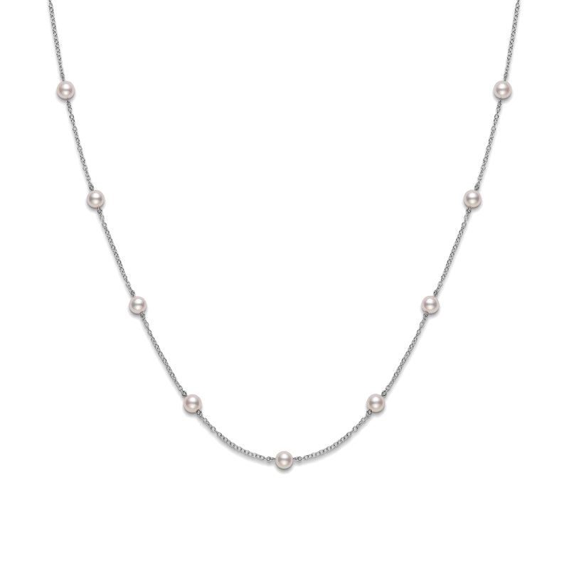 Akoya Cultured Pearl Station Necklace - 18K White Gold Mikimoto