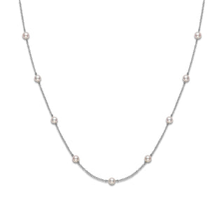 Akoya Cultured Pearl Station Necklace - 18K White Gold thumbnail