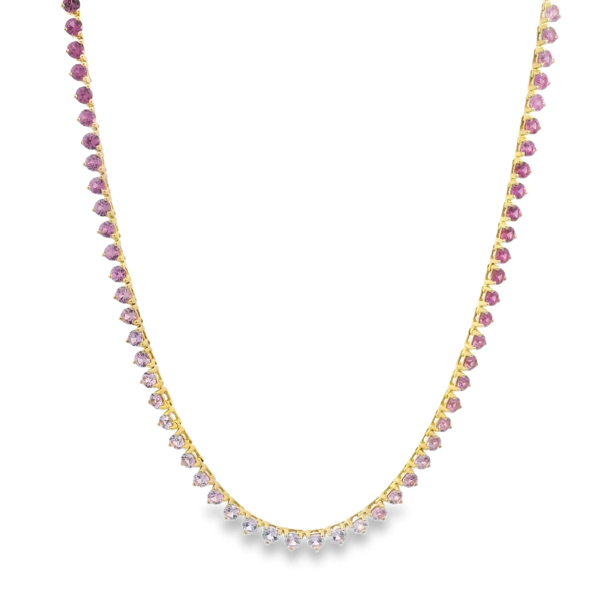 18K Yellow Gold Tennis Necklace with Pink Sapphires