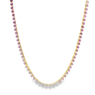 18K Yellow Gold Tennis Necklace with Pink Sapphires thumbnail