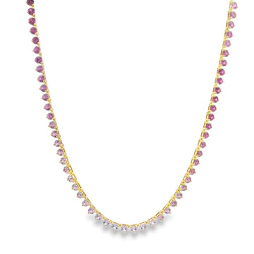 18K Yellow Gold Tennis Necklace with Pink Sapphires