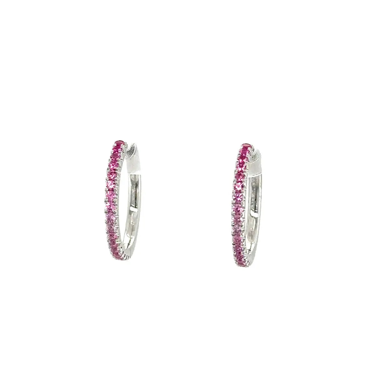 18K White Gold Hoops with Ombré Pink Sapphires