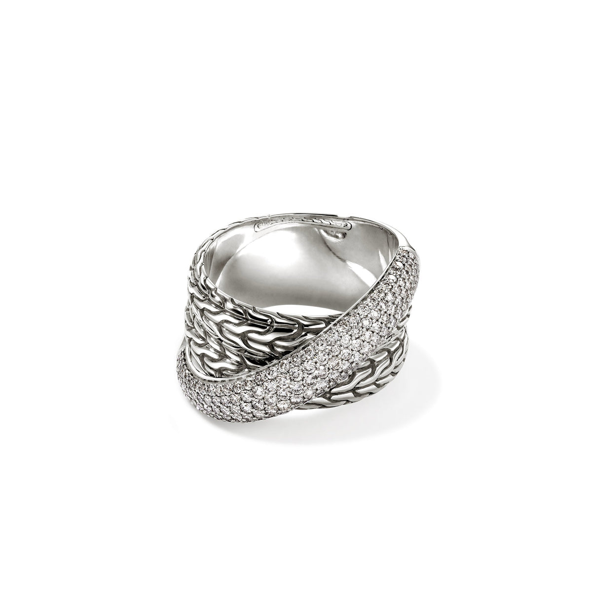 JH Essential Pavé Crossover Ring, Sterling Silver, Diamonds