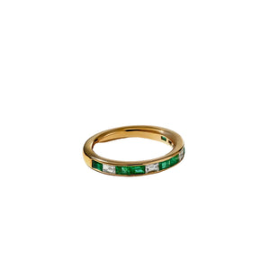 Baguette Emerald and Diamond Thread Ring