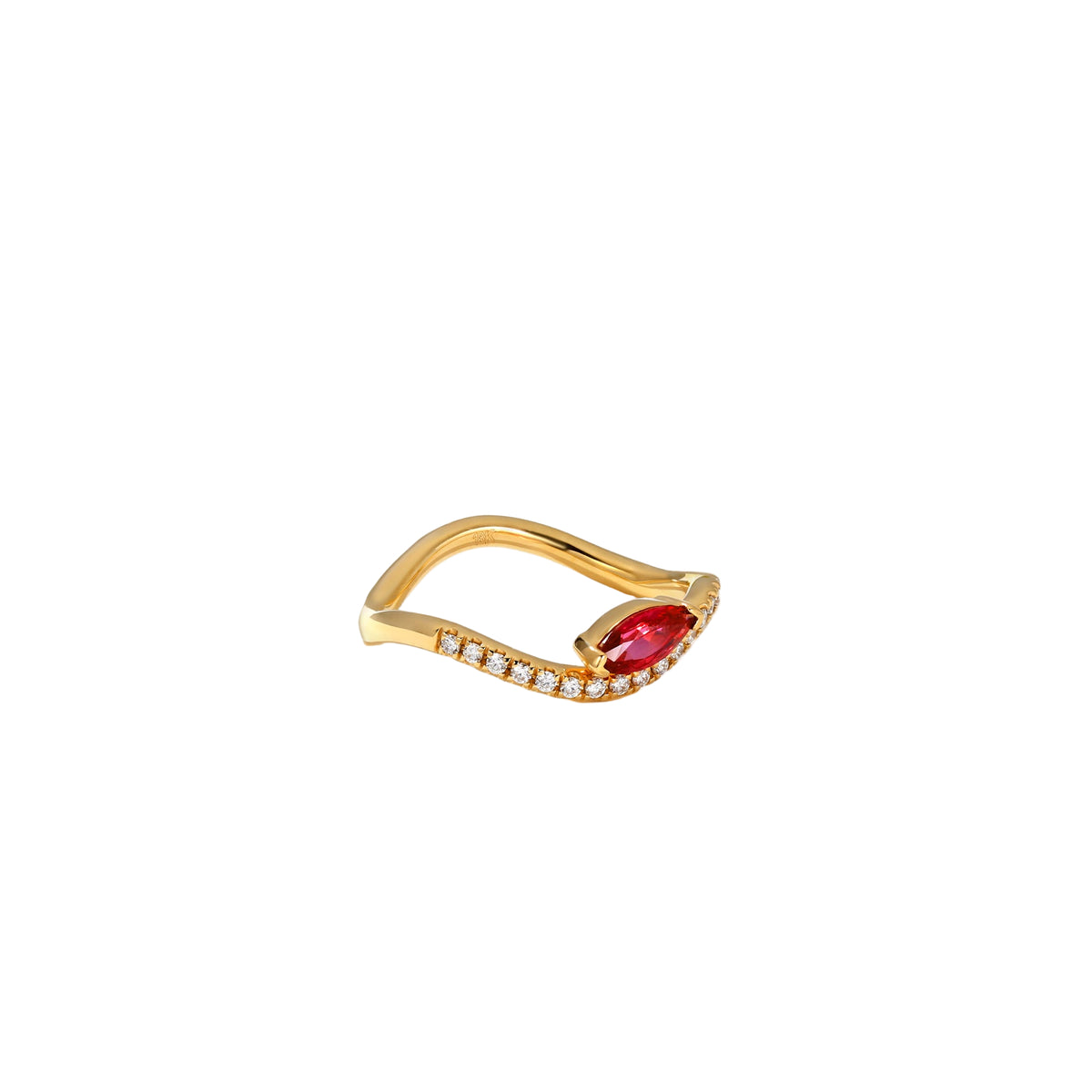 Single Wave Ruby and Diamond Ring