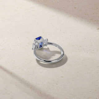 Nouveau Three Stone Emerald Cut Sapphire and Diamond Ring thumbnail