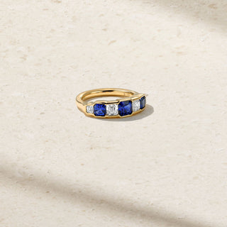 Graduating Asscher Cut Sapphire and Diamond Ring thumbnail