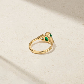 Silky Three Stone Colombian Emerald and Diamond Ring thumbnail