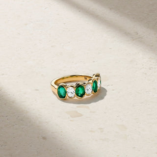 Sculpted Oval Emerald and Diamond Alternating Band thumbnail