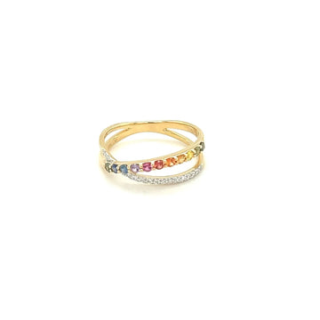 18K Yellow Gold Band with Mixed Sapphires and Diamonds