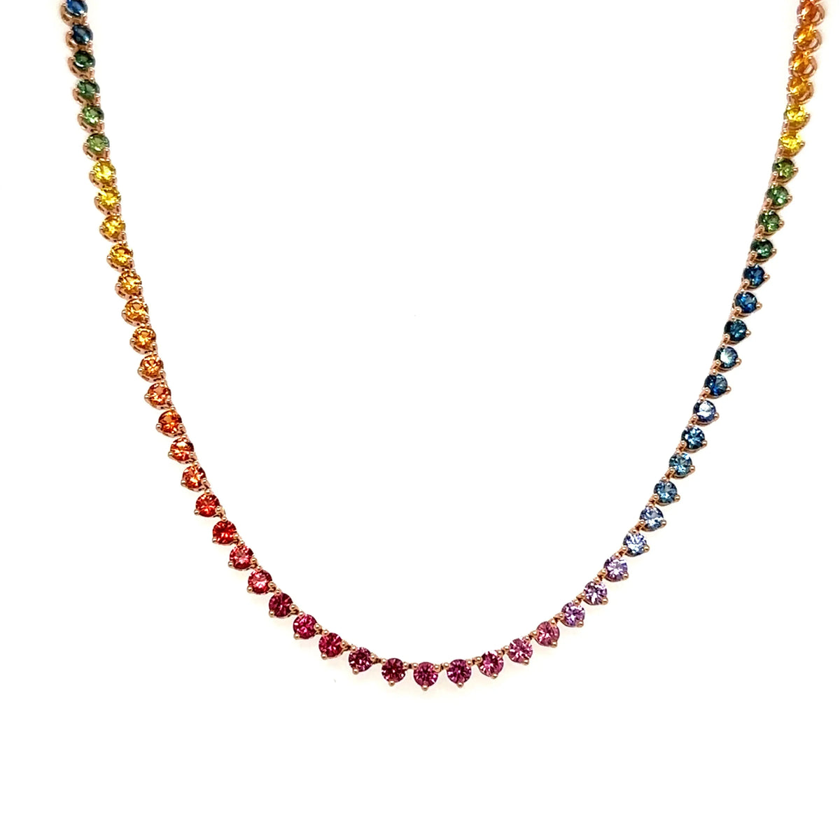 18K Rose Gold Tennis Necklace with Mixed Sapphires