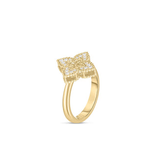 18K Yellow Gold Ventian Princess Small Diamond Pave Flower Ring thumbnail