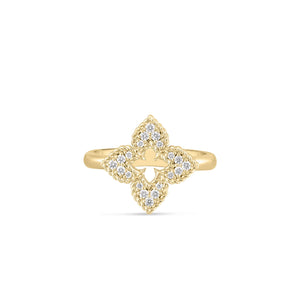 18K Yellow Gold Ventian Princess Small Diamond Pave Flower Ring