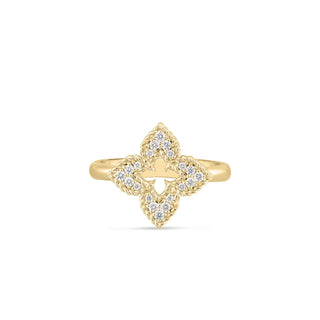 18K Yellow Gold Ventian Princess Small Diamond Pave Flower Ring thumbnail