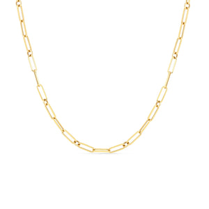 18K Yellow Designer Gold Paperclip & Round Link 34 Inch Chain