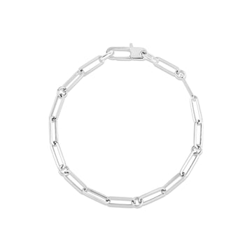 18K White Designer Gold Paperclip & Round Link Bracelet Roberto Coin