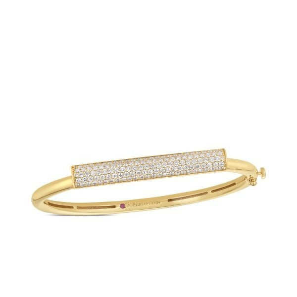 18K Yellow Gold Domino Pave Diamond Bar Bangle