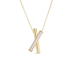 18K Yellow Gold Domino Diamond Crossover Necklace