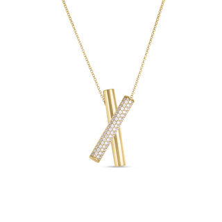 18K Yellow Gold Domino Diamond Crossover Necklace thumbnail