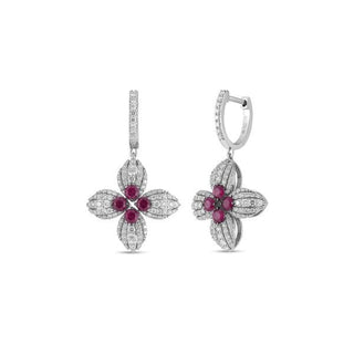18K White Gold Love In Verona Diamond And Ruby Flower Earrings thumbnail