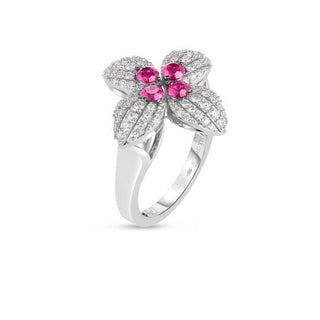 18K White Gold Love In Verona Diamond And Ruby Flower Ring thumbnail