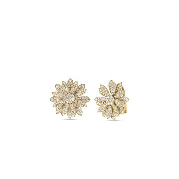 18K Yellow Gold Margherita Pave Diamond Flower Earrings