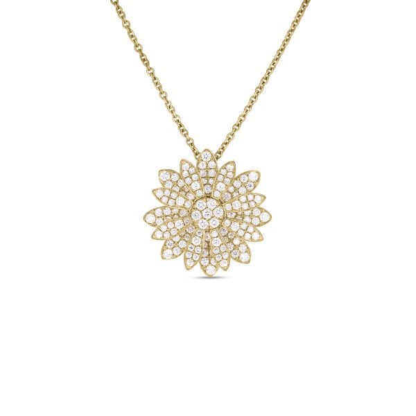 18K Yellow Gold Margherita Pave Diamond Flower Necklace