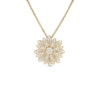 18K Yellow Gold Margherita Pave Diamond Flower Necklace thumbnail