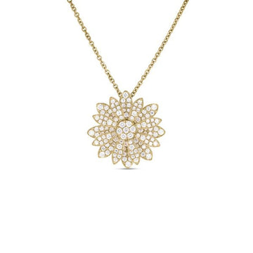 18K Yellow Gold Margherita Pave Diamond Flower Necklace