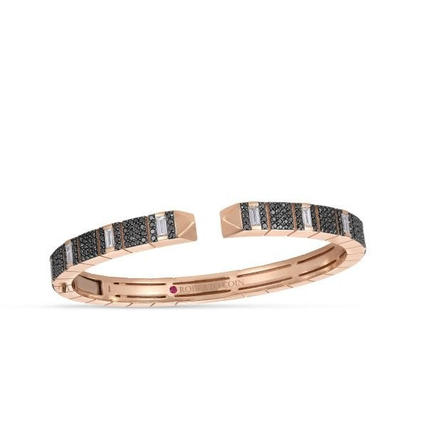 18K Rose Gold Obelisco Pave Black & White Diamond Bangle