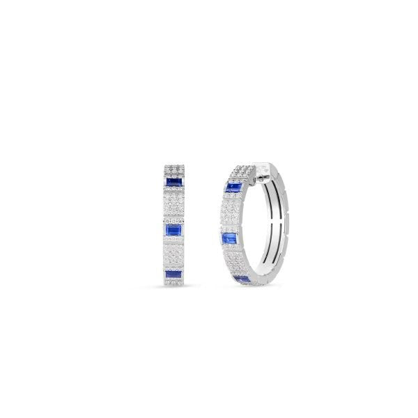 18K White Gold Obelisco Pave Diamond & Blue Sapphire Hoop Earrings